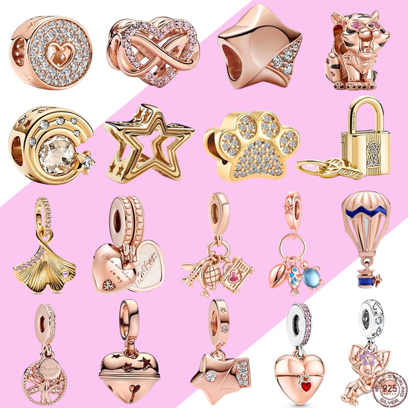 Hạt Charm Hình Trái Táo / Kỳ Lân / Quả Táo Màu Vàng Hồng / Bạc 925 Dùng Làm Vòng Tay