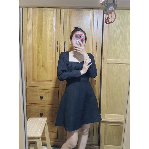 Đầm xoè dự tiệc xếp ly tay dài chất cotton thái TK1512