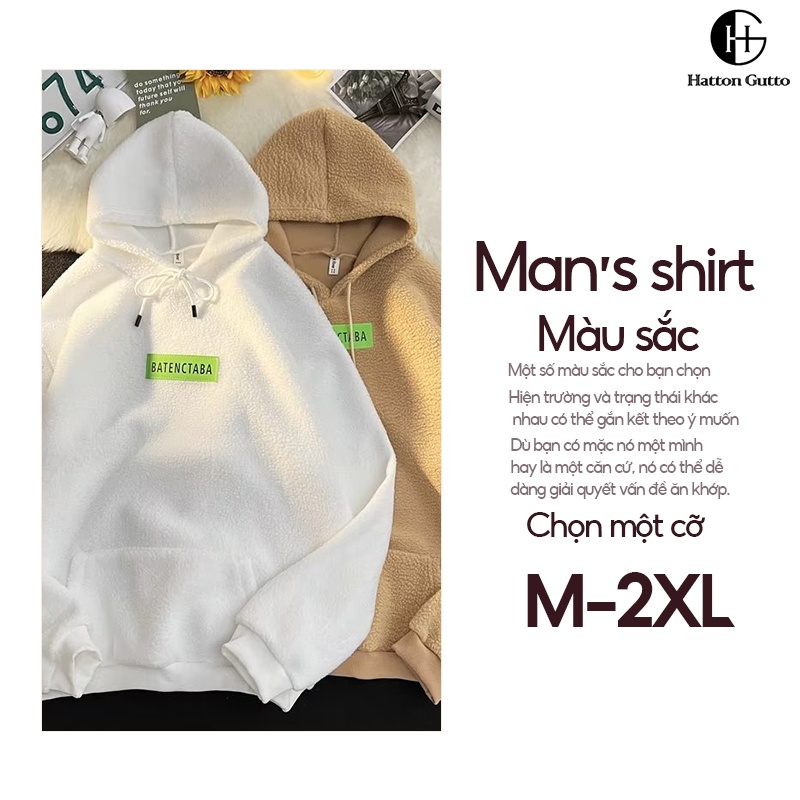 Hattongutto COD OOTD Áo Khoác hoodie Lông Cừu Dày Dặn Dáng Rộng Thời Trang Thu Đông Cho Nam Giới