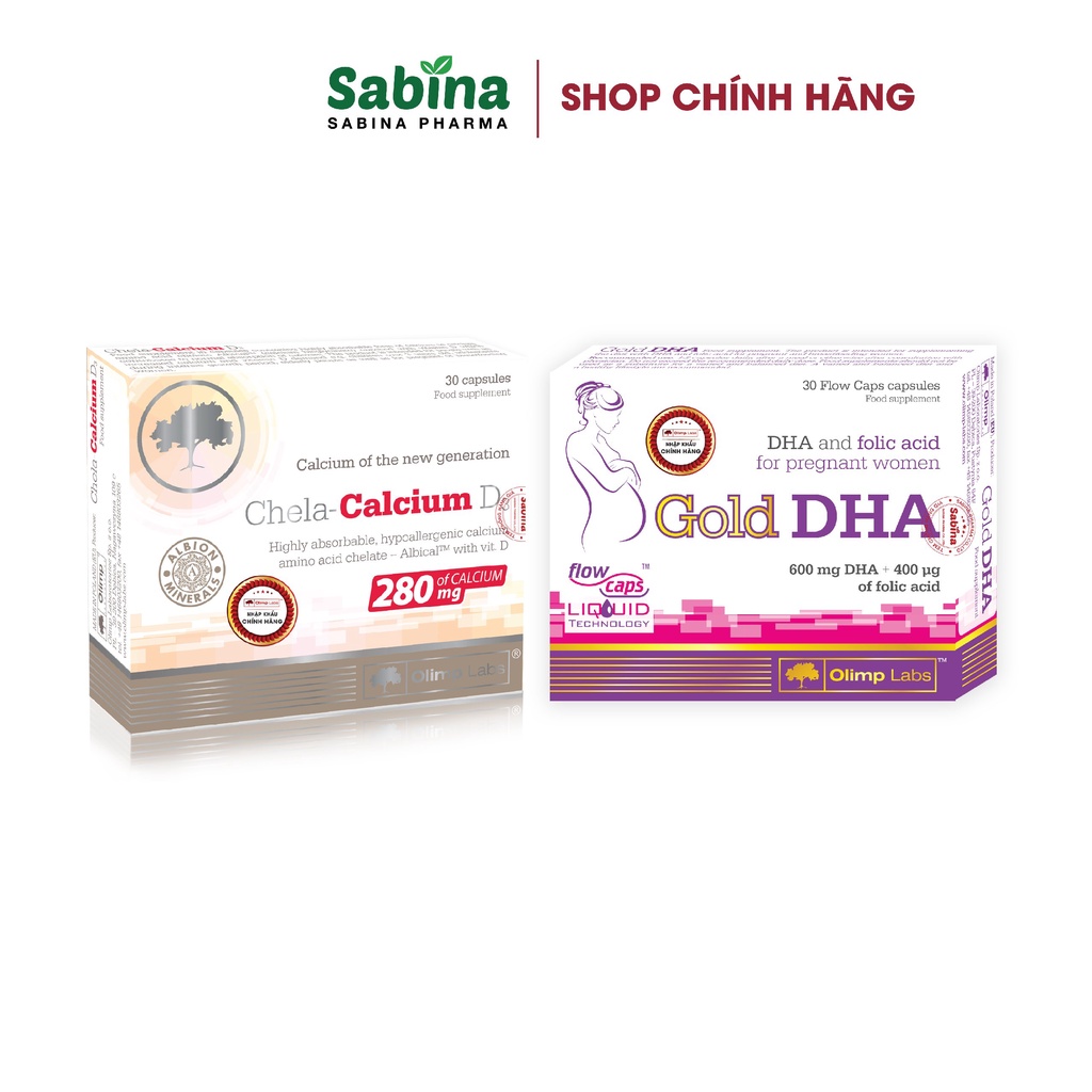  CẶP canxi Chela Calcium D3 Và Gold DHA Cho Bà Bầu nhãn hàng Olimp labs