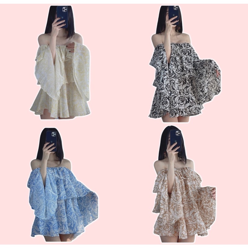 Váy Hoa Nữ Trễ Vai Siêu Xinh Dáng Xoè Freesize