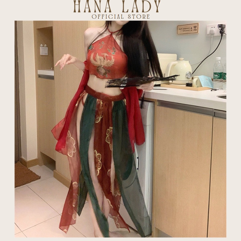 Đồ ngủ nữ cosplay sexy cổ trang, Váy ngủ yếm lụa xuyên thấu gợi cảm Hana Lady C275