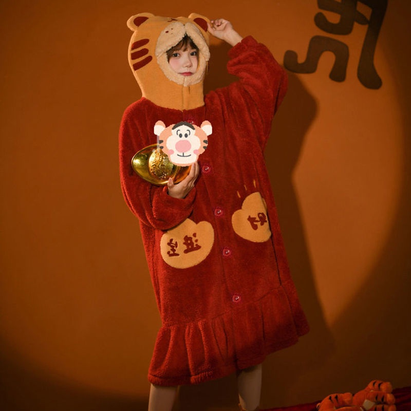 Áo Choàng Ngủ Vải Lông Cừu San Hô Dày Dặn Thời Trang Năm Mới 2022