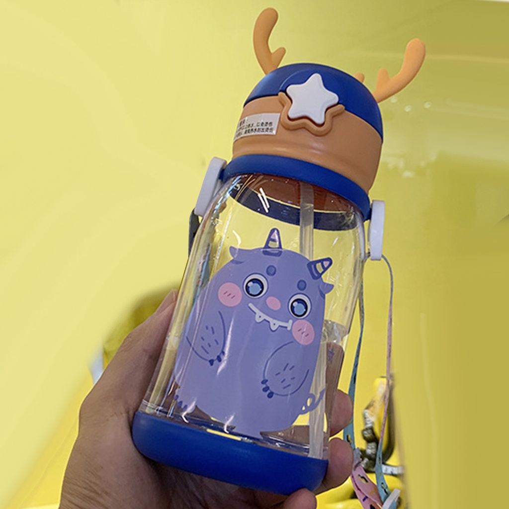 Bình nước ống hút trẻ em 600ml, bình cho bé hình sừng hươu dễ thương - Ống mềm Silicone Phim hoạt hình - LUCKYBABY