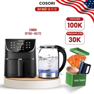 COMBO Nồi chiên không dầu điện tử Cosori CP158 AF đen và Bình ấm đun siêu tốc Cosori