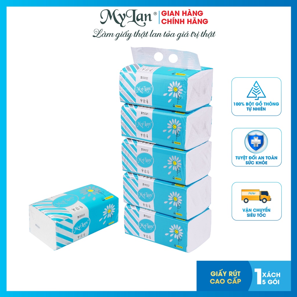 THÙNG 20 gói, giấy rút cao cấp Mylan hoa cúc 4 lớp, 100 tờ/gói