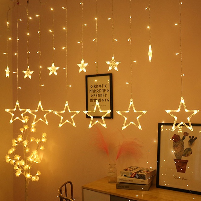 Bộ Dây Đèn Led Kiểu 12 Ngôi Sao 6 Lớn 6 Nhỏ Trang Trí Noel, Lễ , Tết , Party