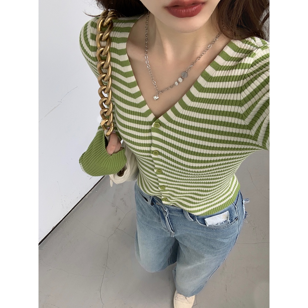 Áo len dệt kim ZHELIHANGFEI cổ chữ V dài tay cổ điển kiểu dáng mỏng gợi cảm