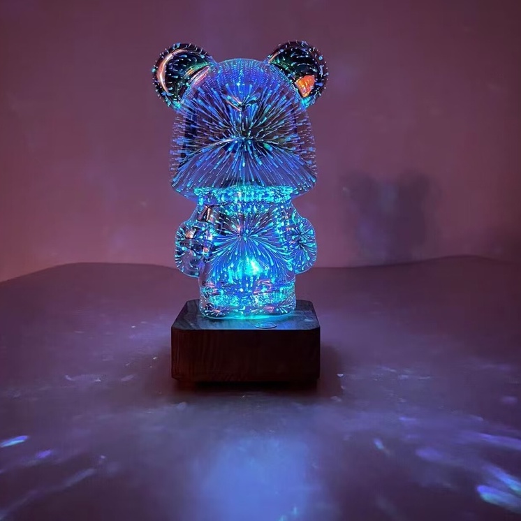 Đèn Để Bàn Acrylic Ba màu chuyển đổi Hình Gấu dễ thương Nhiều Màu Sắc