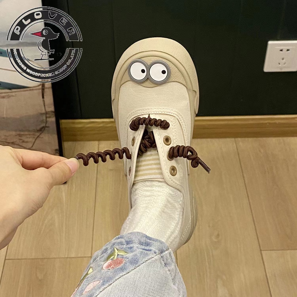 Giày Thể Thao Vải Bạt Thoáng Khí Hình Đôi Mắt To Thời Trang Nữ