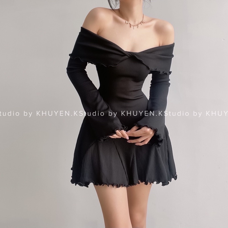 |HOẢ TỐC| Laura Dress - Đầm thun tay dài line gợn sóng | Ảnh thật