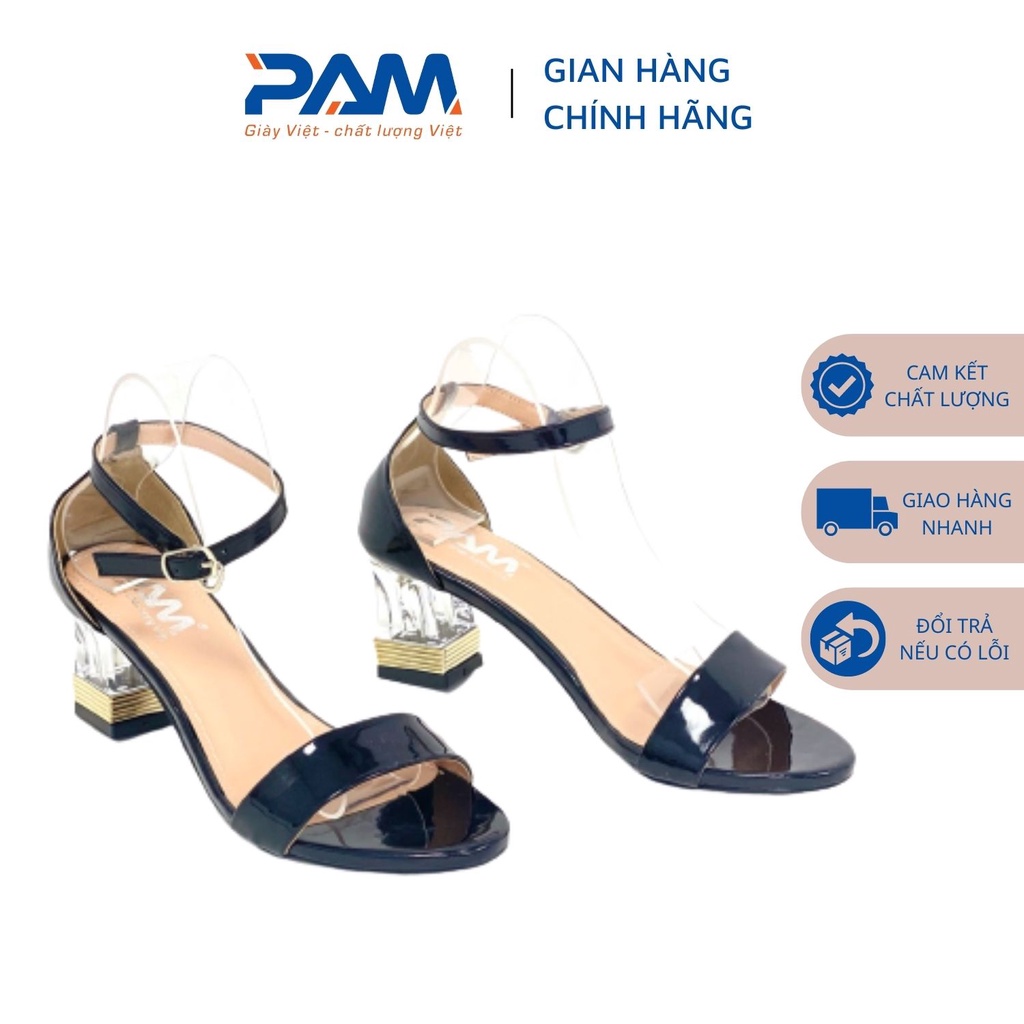 Sandal Cao Gót PAM Giày Việt - Chất Lượng Việt Da Bóng Gót Vuông Phối Quai Trong Suốt 5cm - SDCGT802 - Size 35-39