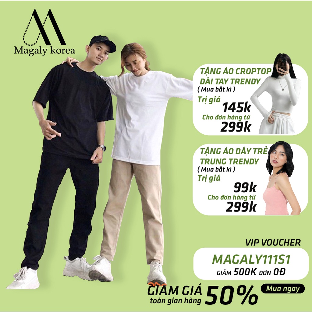 Quần Kaki Nam Baggy Ống Suông Basic Unisex - Kiểu quần baggy nam ống rộng màu đen và be Magaly Korea