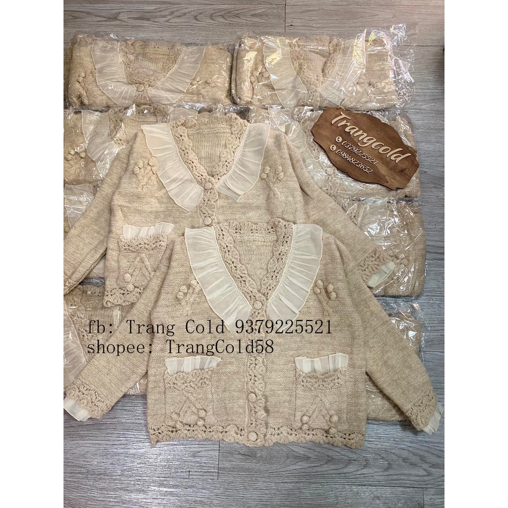 Áo len sợi cổ bèo phối ren hàng QC Loại 1 (Ảnh thật shop chụp chèn tên)