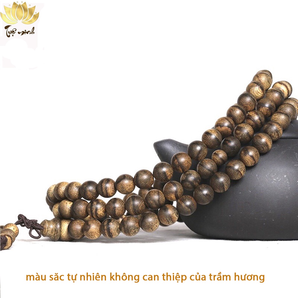 Vòng Trầm Hương 108 Hạt 6 Ly Mix Sen Trần Sánh Và Bi Vàng  Chuỗi Tràng Đeo Tay