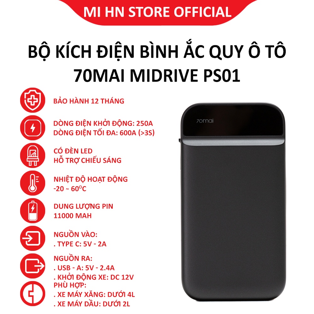 Bộ kích điện bình ắc quy xe ô tô 70mai Midrive PS01 - Bảo hành 12 tháng