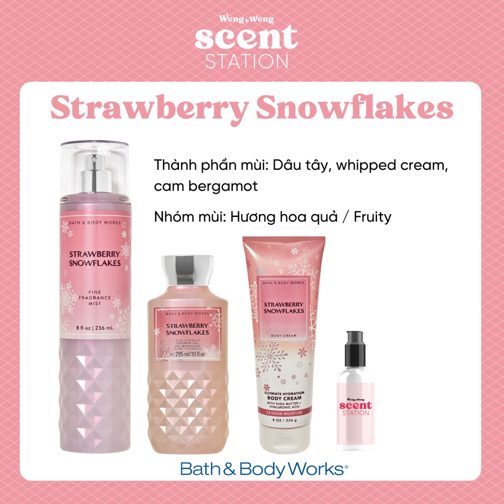Bộ Sản Phẩm Chăm Sóc Cơ Thể Toàn Diện BBW mùi Strawberry Snowflakes