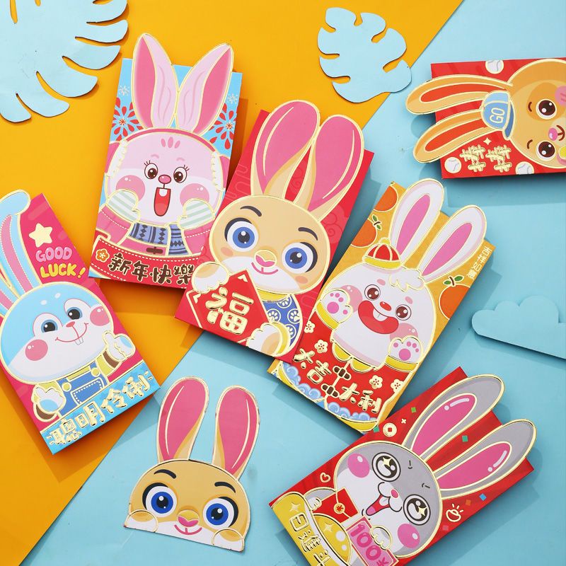 Set 6 Bao Lì Xì Hình Thỏ May Mắn Mừng Năm Mới 2023