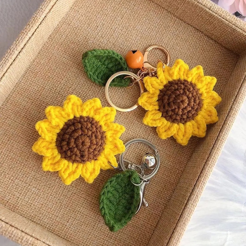 Móc Khóa Hoa Hướng Dương Đan Len Thủ Công Sáng Tạo