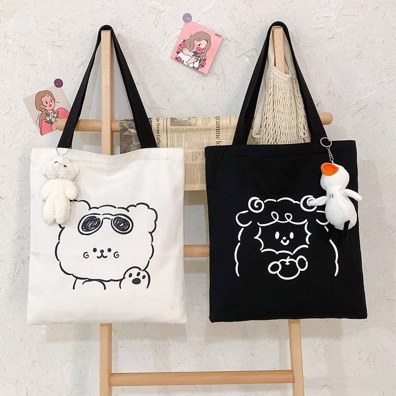 Túi Vải Canvas Đeo Vai Kiểu Dáng Đơn Giản Dễ Thương Dành Cho Nữ