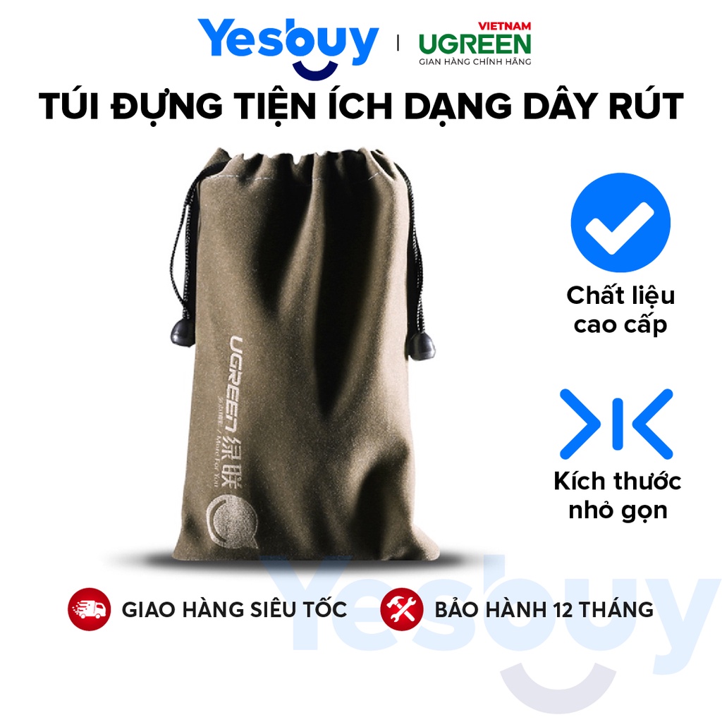 Túi đựng phụ kiện điện thoại, cáp sạc v.v có dây rút, kích thước 12x19cm Ugreen 20319 - Hàng Chính Hãng - Bảo Hành 18Th
