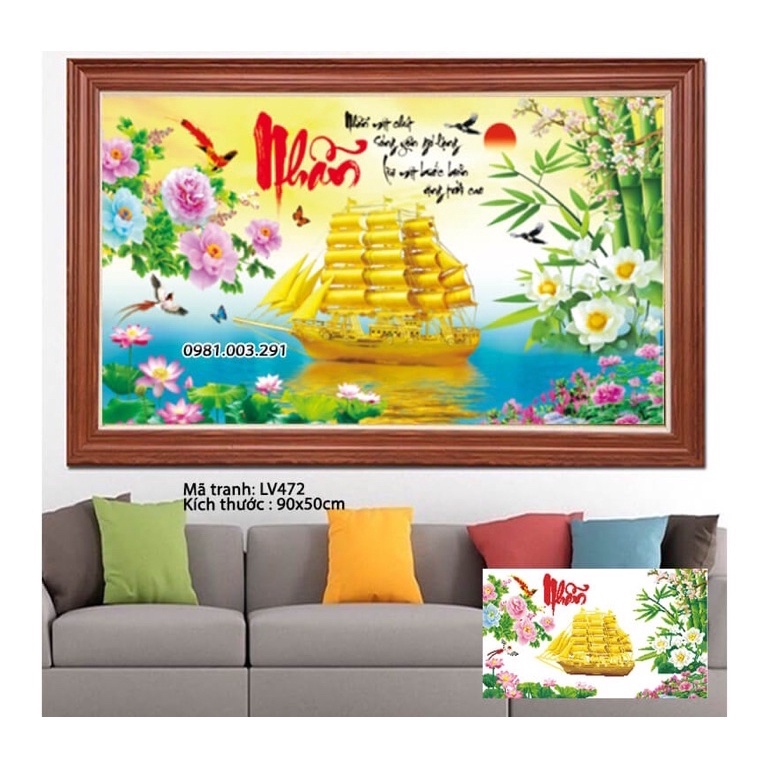Tranh Đính Đá-Tranh Thêu chữ Nhẫn Thuận Buồm Xuôi Gió Lv472,Lv3465