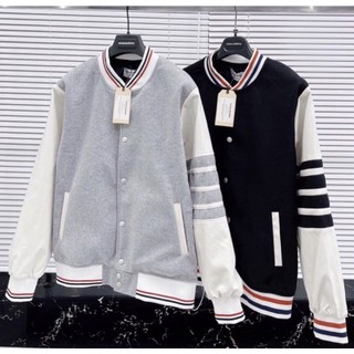 Áo Khoác Bomber Thome Tay Da Viền Sọc Nam Nữ - Fom Dáng Unisex Siêu Hot 2022