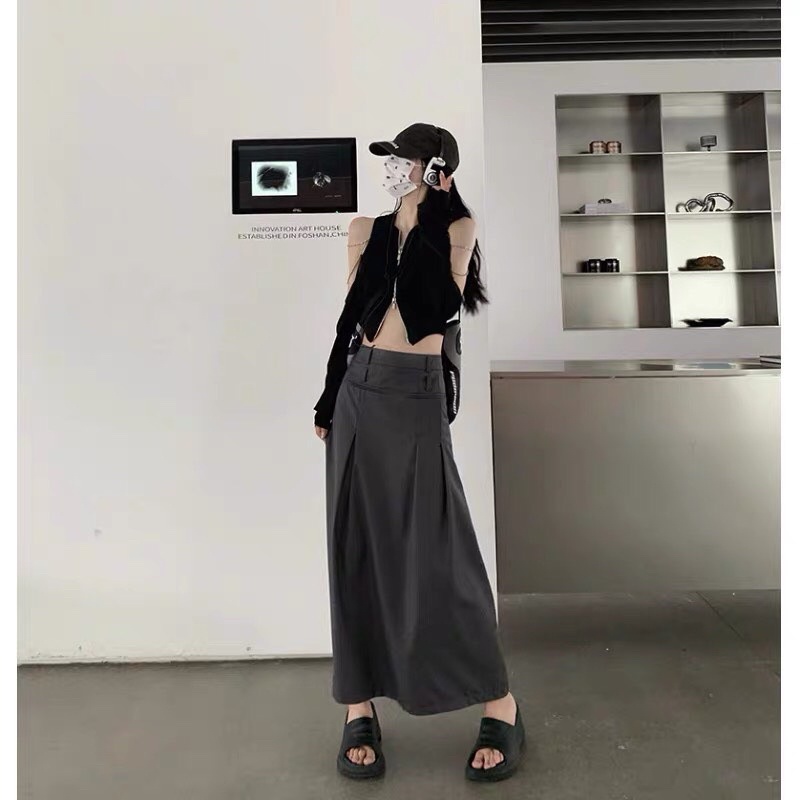 CHÂN VÁY XÁM DÀI 2 LƯNG V17 | Sugarblingbling