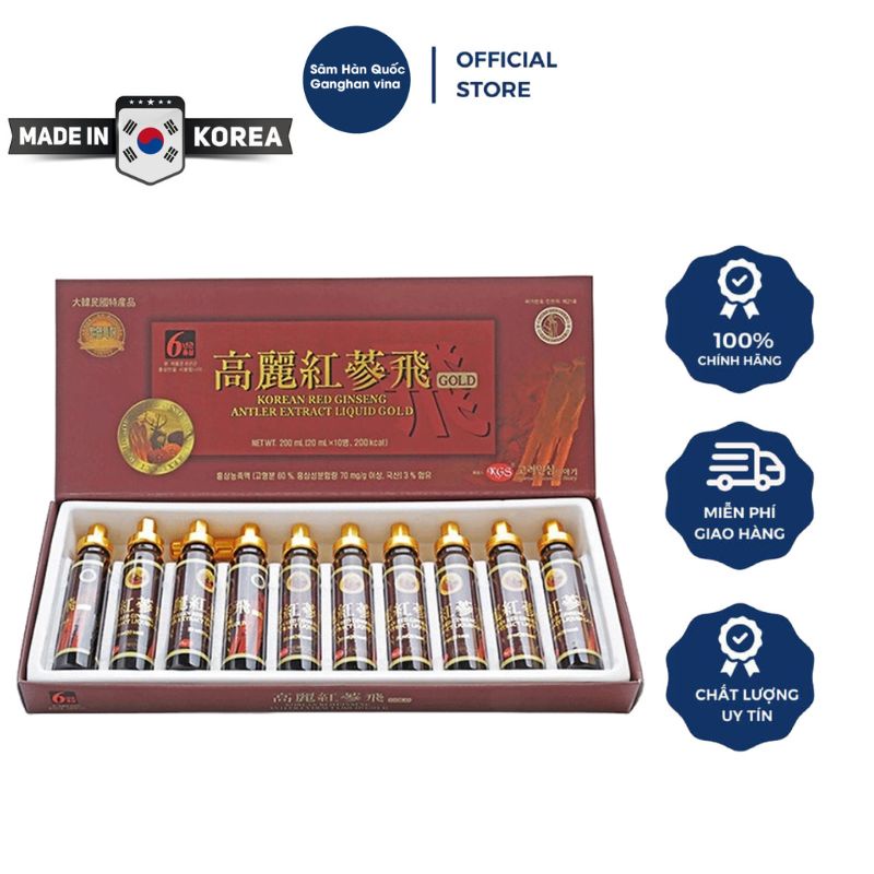 Nước Hồng Sâm Nhung Hươu KGS (10 ống x20ml) Giúp Tăng Cường Sức Khỏe Và Sinh Lực