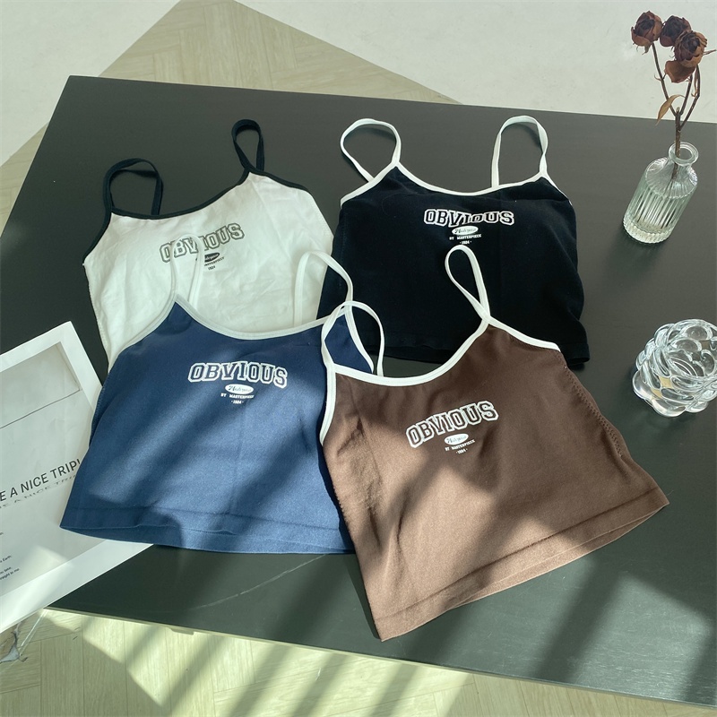 NRVP Áo tanktop co giãn phong cách Hàn Quốc với đệm ngực