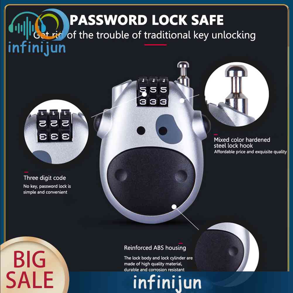 Ổ Khóa Mật Khẩu Chống Trộm Hình Chú Bò Hoạt Hình Cho Mũ Bảo Hiểm