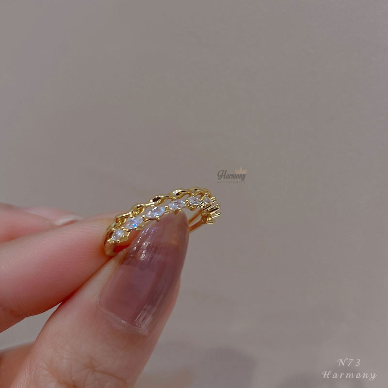 Nhẫn bạc nữ thật 925 cao cấp mạ vàng 14k đính dải đá dáng mở freesize Jena | HARMONY ACCESSORIES N73