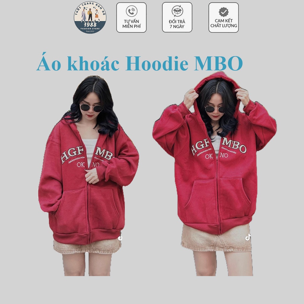 Áo Khoác Hoodie Nỉ Form Rộng In Chữ MBO Nam Nữ Mũ 2 Lớp
