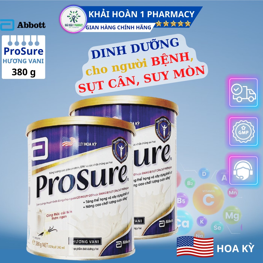 Sữa bột PROSURE Abbott bổ sung dinh dưỡng cần thiết cho người sụt cân do ung thư hoặc các bệnh lý khác - Lon 380g