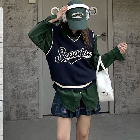 Mới Áo Sát Nách In Chữ Phong Cách Retro Mỹ