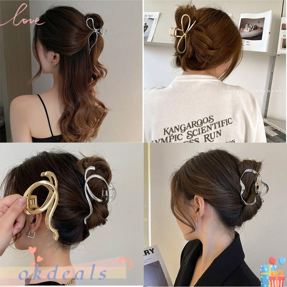 Kẹp Tóc Đuôi Ngựa Bằng Kim Loại Thời Trang|Kẹp Tóc Đính Nơ Họa Tiết Hình Học Thời Trang