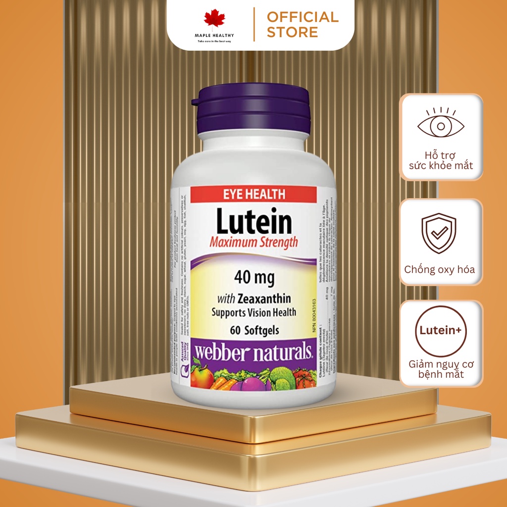 Viên uống bổ sung hỗ trợ sức khỏe mắt Lutein Maximum Strength 40mg Webber Natural 60 viên