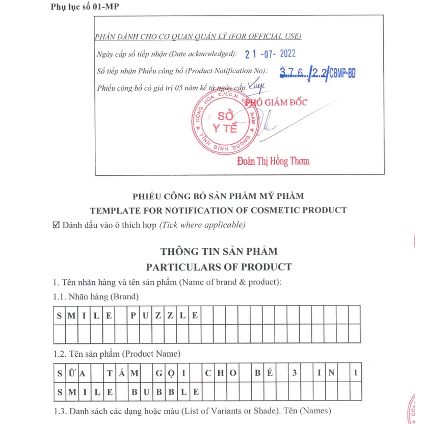 Sữa Tắm Gội Toàn Thân Chai 500ml Cho Bé Không Cay Mắt 3in1 Hương Đào Thơm Mát Smile Bubble