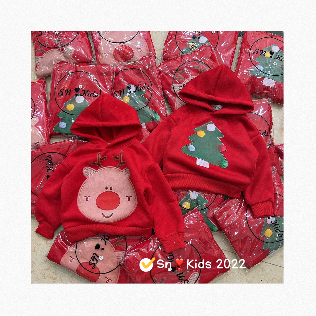 Áo Hoodie Đỏ Cho Bé Diện Noel, Áo Nỉ Dài Tay Có Mũ Họa Tiết Giáng Sinh Cho Bé 2022