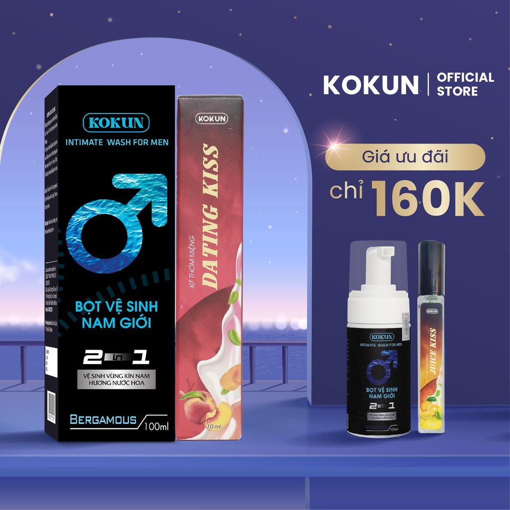 Combo Dung Dịch Vệ Sinh Tạo Bọt Nam Giới KOKUN 100m và xịt thơm miệng 10ml hương trái cây ngọt ngào, the mát