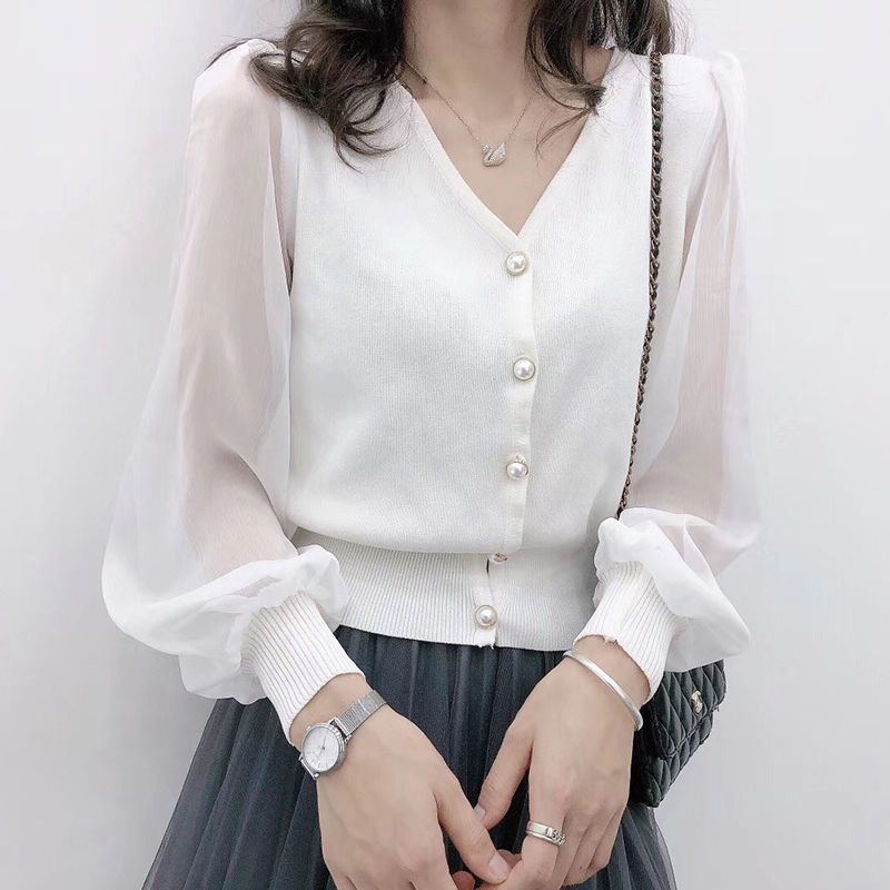 Áo Chiffon Tay Dài Phối Ren Hợp Thời Trang Cho Nữ