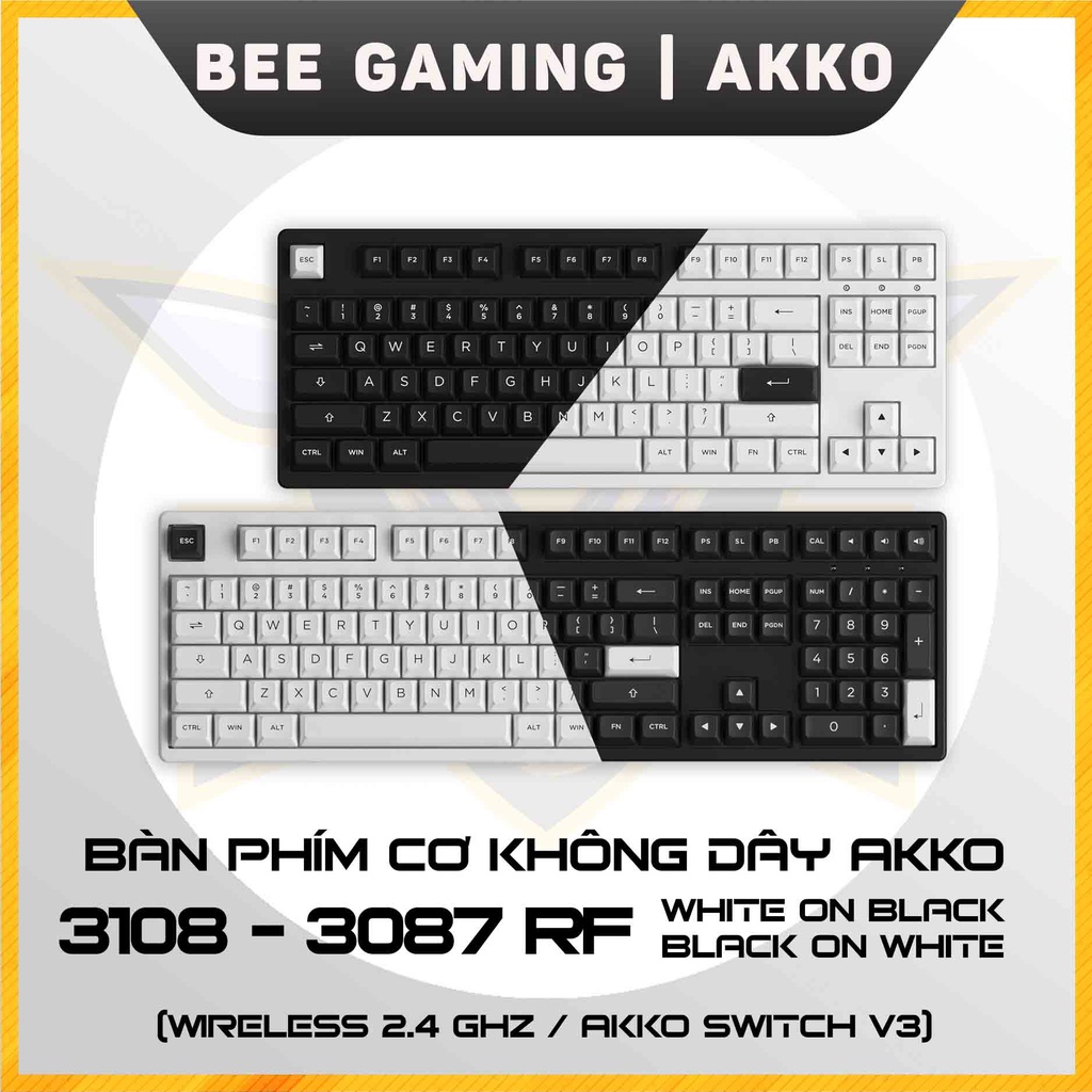 Bàn phím cơ không dây AKKO 3108 / 3087 RF White / Black (Wireless 2.4Ghz / AKKO Switch v3)