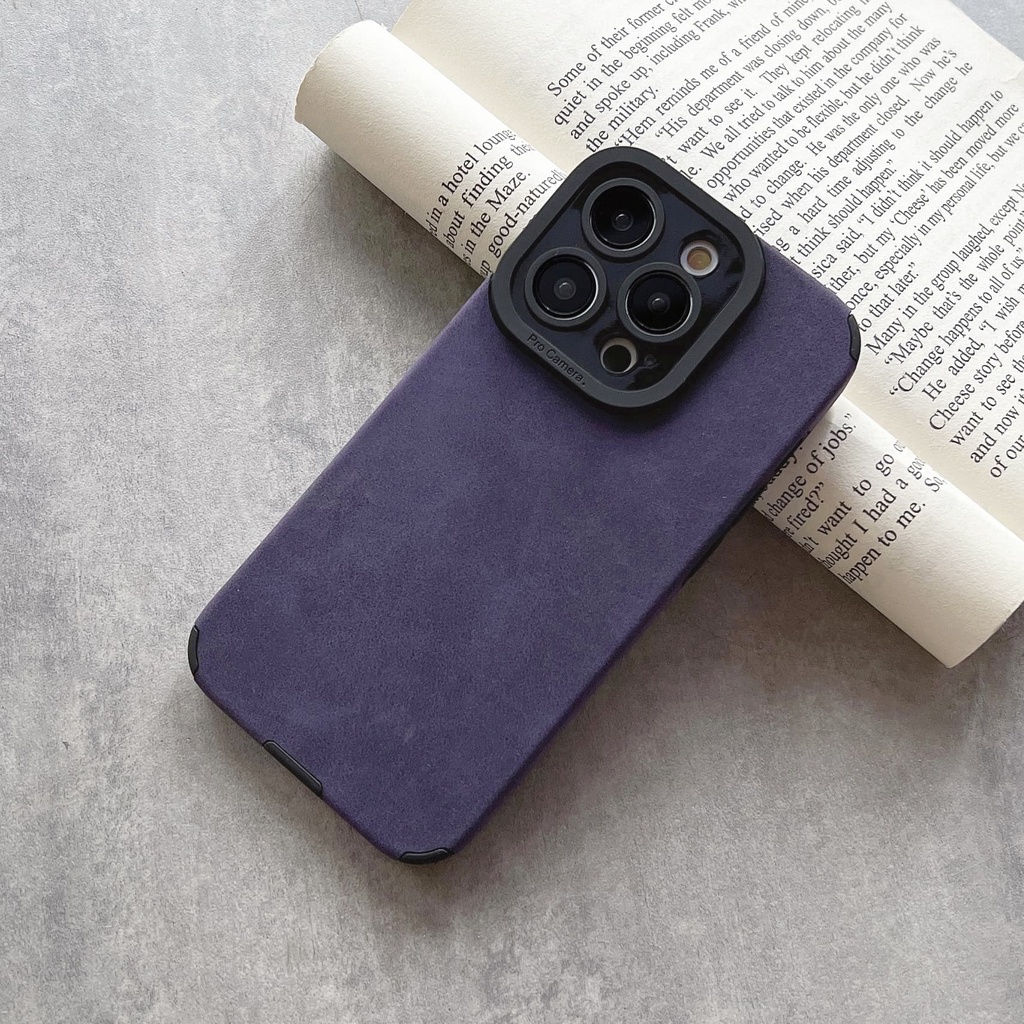 Ốp Điện Thoại Da Màu Xám / Tím Thời Trang Chống Sốc Cho iPhone 14 / 13 / 12 / 11 / X / 8 / 7P