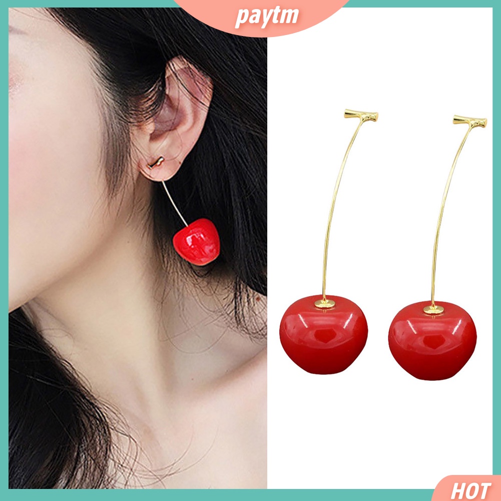 {PTM} Khuyên tai dài gắn quả cherry nhựa dễ thương cho nữ