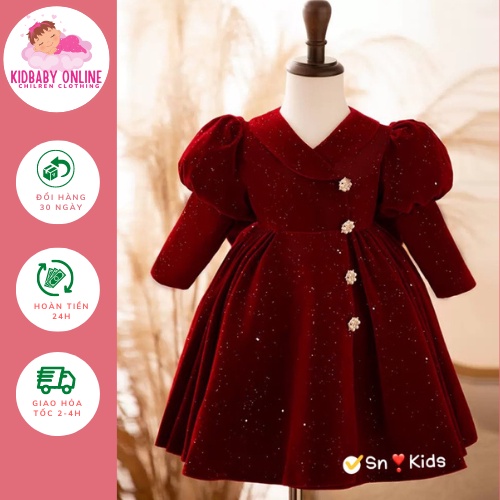 Váy nhung kim tuyến công chúa cho bé gái từ 10-20kg - Đầm công chúa bé gái- Váy bé gái chất nhung Kidbabyonline K168
