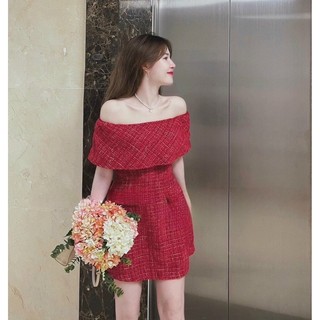 Hình Chụp Thật (Sau) - Đầm Dạ Trễ Vai Offit Cho Ngày Tết Chất Dày Dặn (Hàng 2 Lớp) Có lót Quần