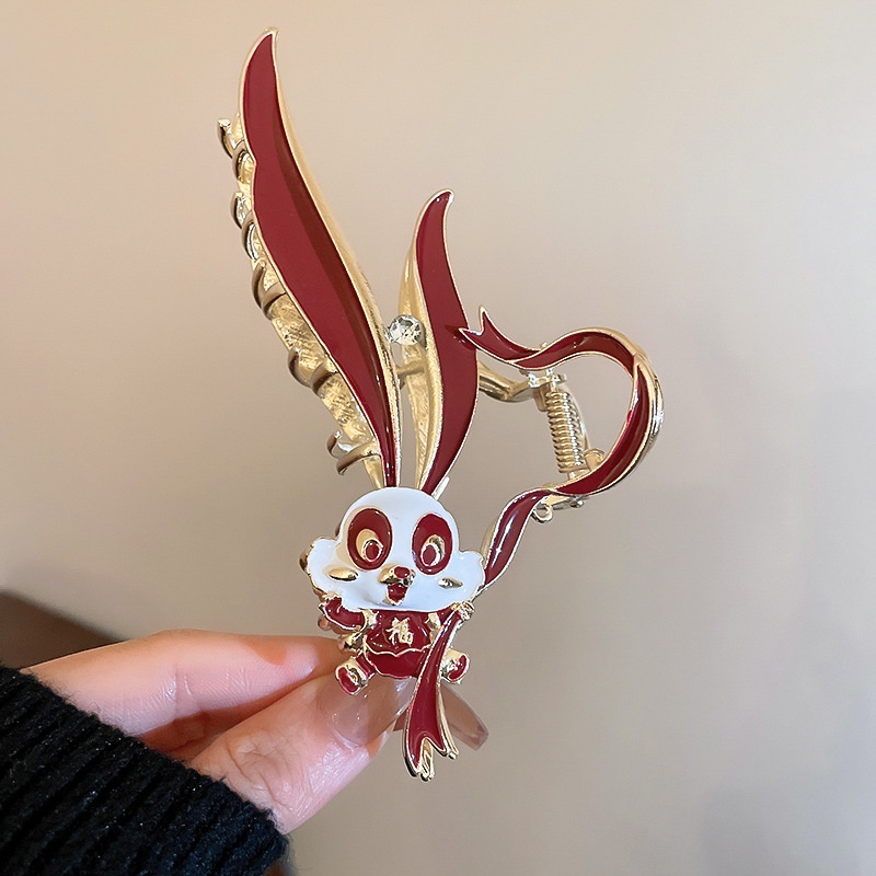 Kẹp Tóc Hình Cá Mập Đính Kim Cương Giả Màu Đỏ Cho Nữ Mã 2023