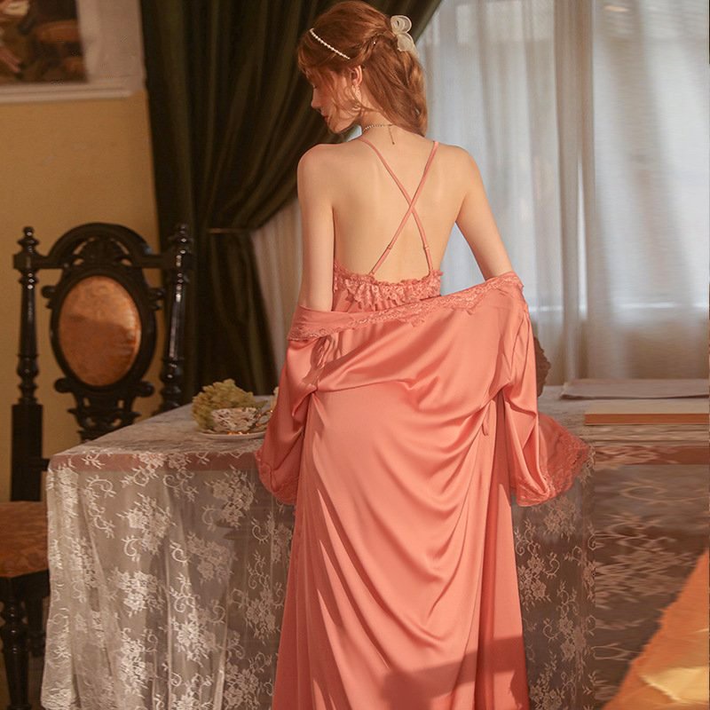 Đầm Ngủ Lụa Dáng Dài Sang Chảnh Kèm Áo Choàng Lụa Phối Ren 2 Màu BS-2058 | BigBuy360 - bigbuy360.vn