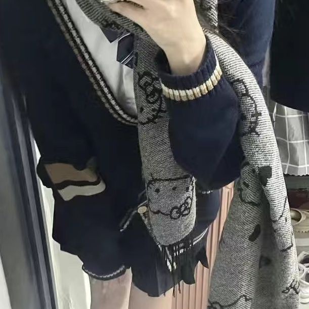 Khăn Choàng Cổ Hình Mèo kitty Dễ Thương Phong Cách Nhật Bản