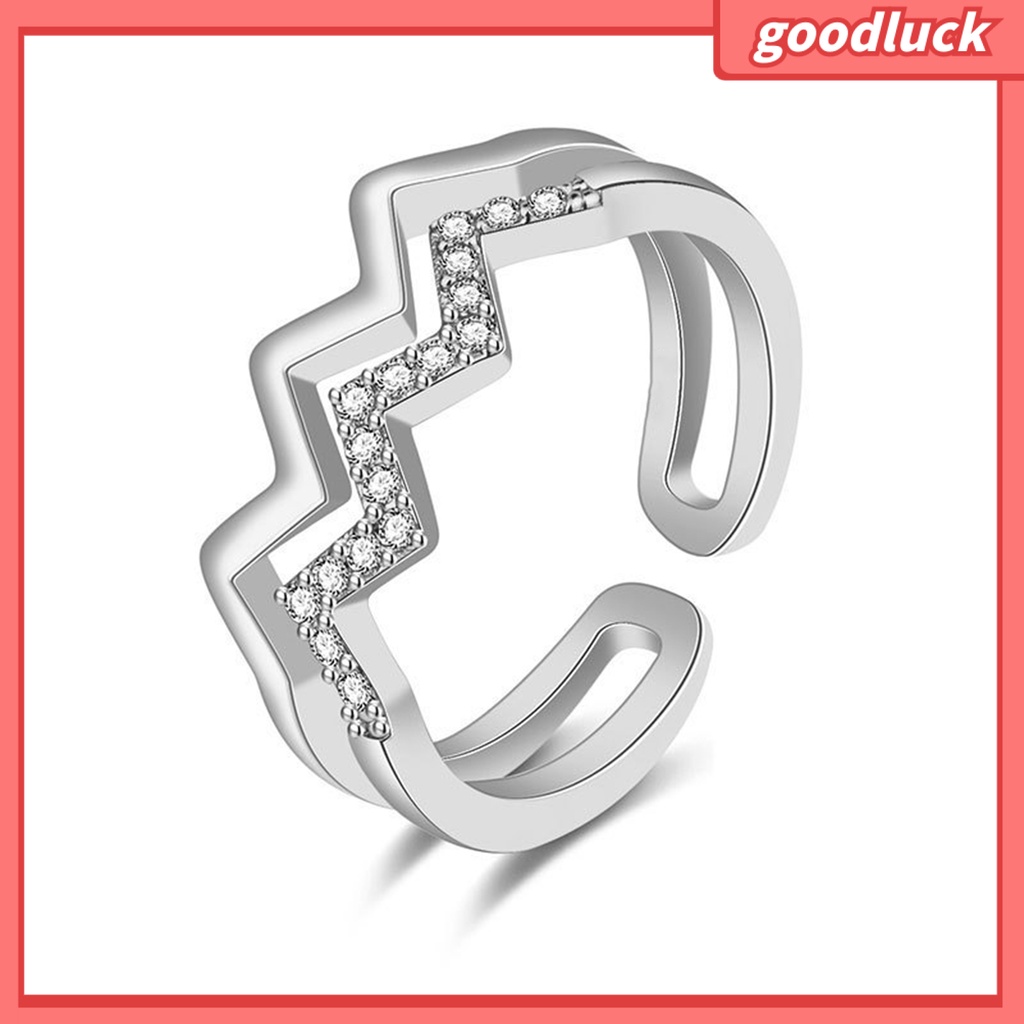 Chúc may mắn| Nhẫn Nữ Hai Lớp Gợn Sóng Lấp Lánh